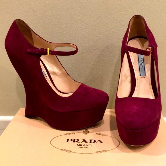 Prada suede Mary Jane platform wedges 36.5 - Picture 2 of 11